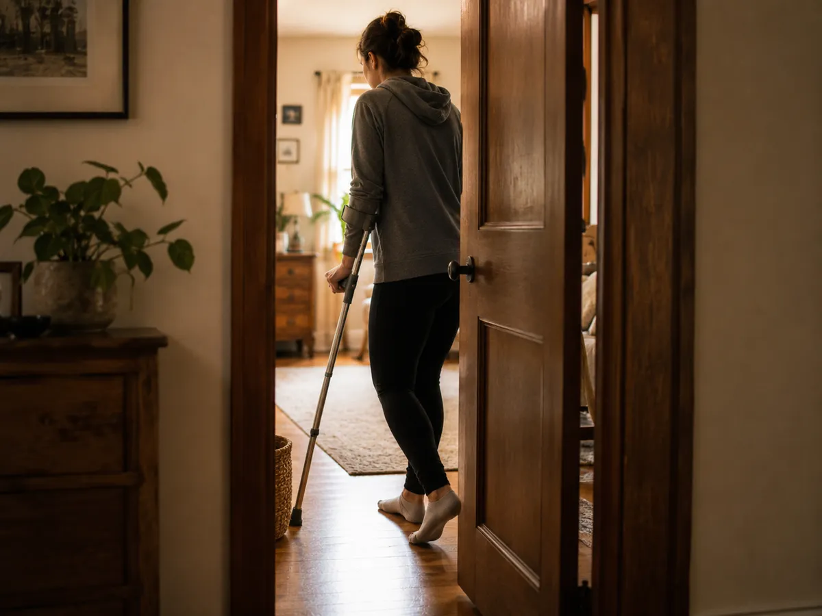 Persona desplazándose en el entorno real de su hogar